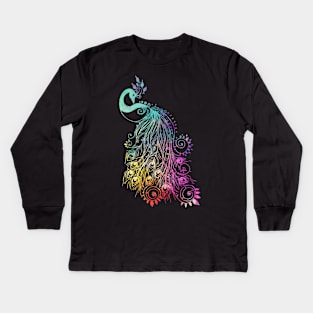 Colorful Peacock Bird Multicolored - Peacock Bird Lover Kids Long Sleeve T-Shirt